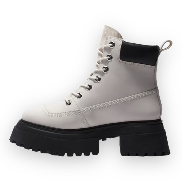 NEW Timberland SKY 6 Inch Lace Up Platform Boots White‎ Nubuck Size 8 Leather - Picture 2 of 10
